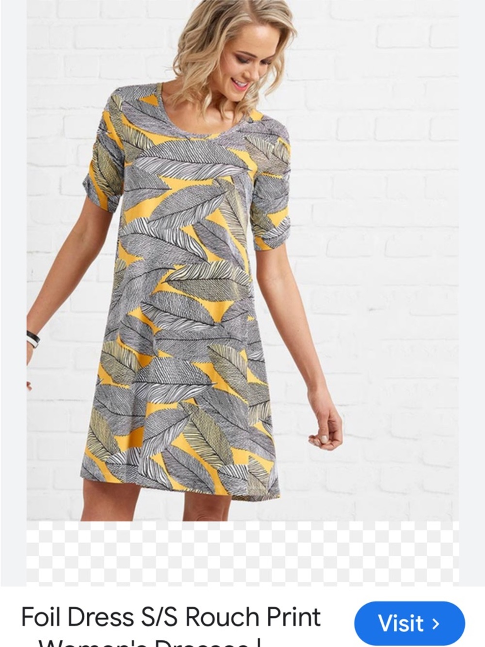 LOFT Gray Dress with Yellow Fern Motif